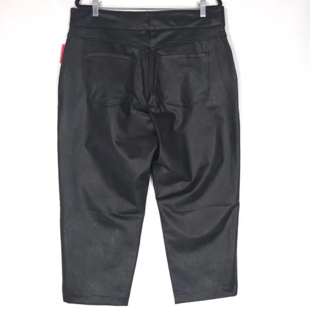 NWT SPANX II Slim Straight Faux Leather Pant Luxe Black 20528Q Women's 1X PETITE